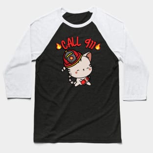 Firefighter Tabby Cat Baseball T-Shirt